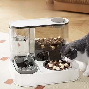 Water and food integrated stainless steel cat and dog bowl automatic feeder