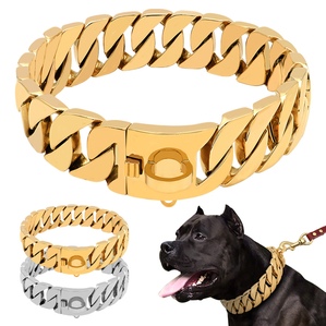 Stainless steel mastiff collar, anti-break gold dog chain