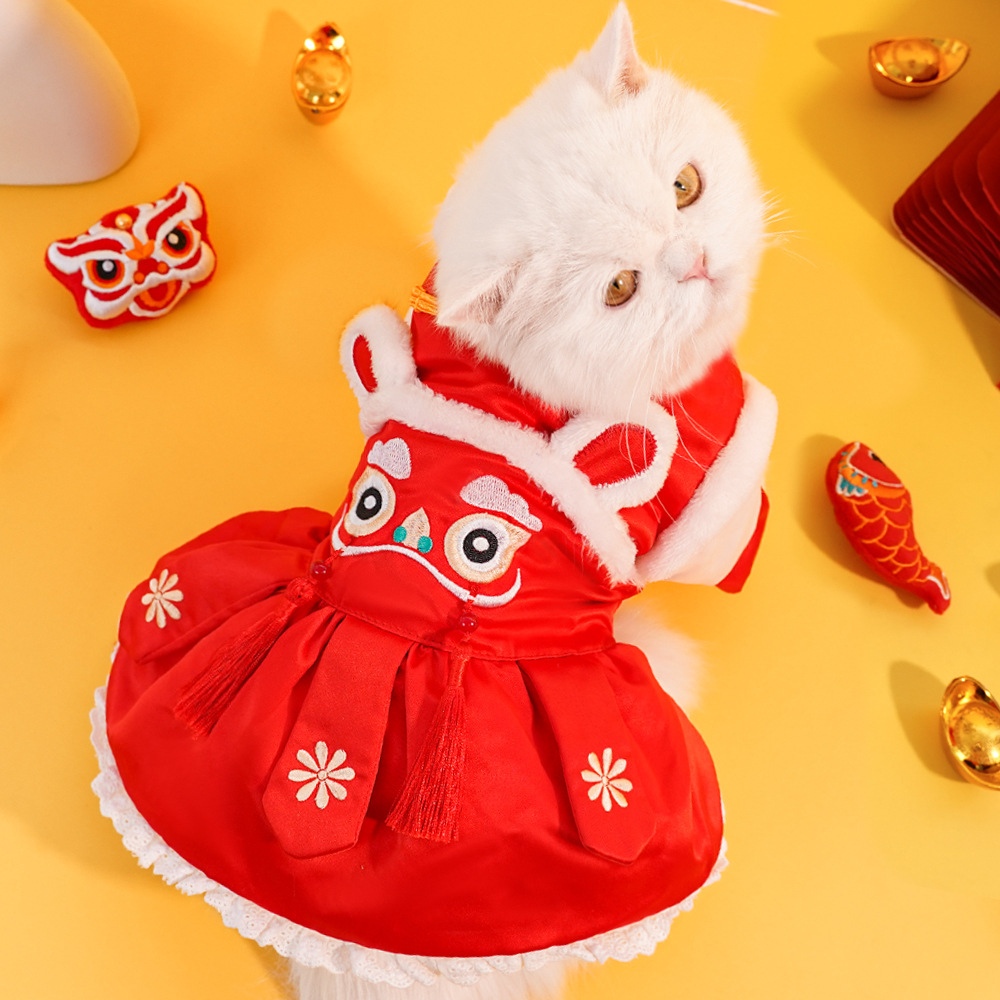 New Year Tang costumes, festive winter warm pet clothing