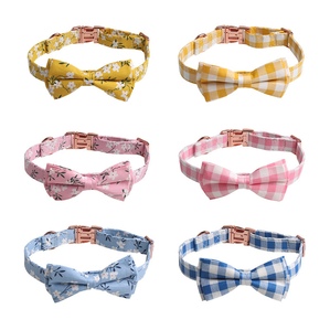 Floral plaid rose gold bow pet collar for cats and dogs