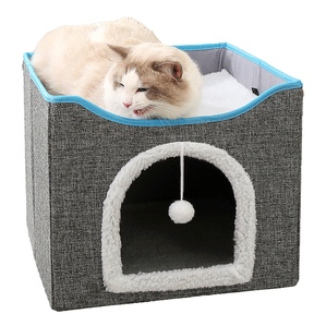 Folding cat scratching board house-shaped enclosed pet bed