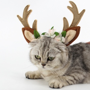 Deer antler cat Christmas hat, anti-shedding flannel fairy headdress