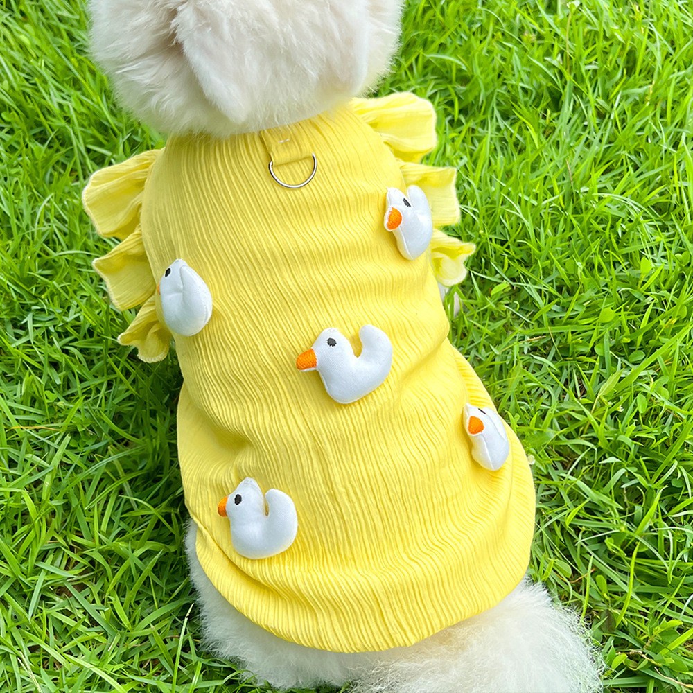 Medium-sized dog pet flying sleeve duck cute tops, Teddy Bichon Corgi clothes
