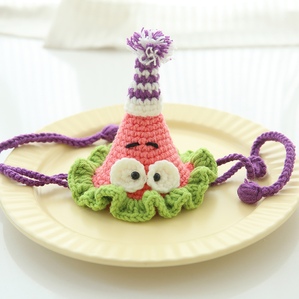 Patrick Star SpongeBob pet hat, hand-knitted birthday headdress