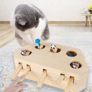 Solid wood whack-a-mole cat toy three-hole five-hole interactive puzzle