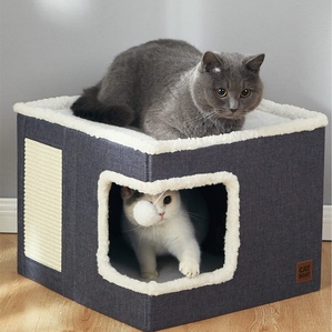 Cube with cat scratching board foldable pet bed