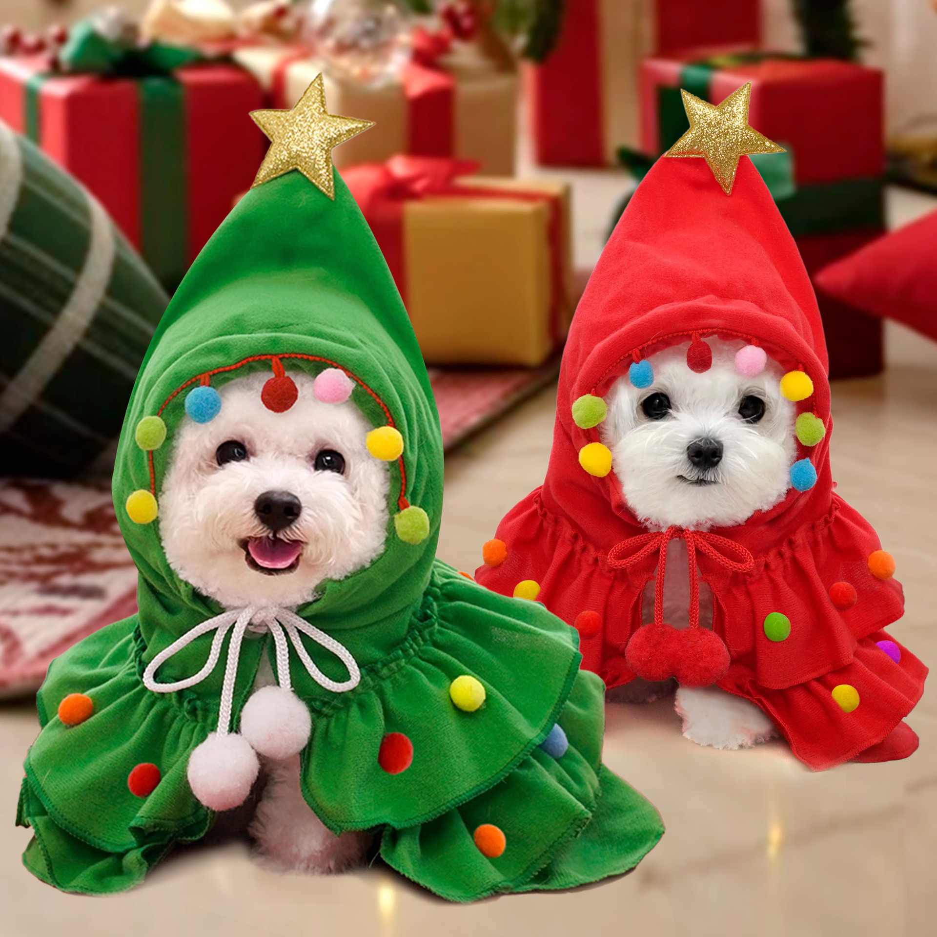 Autumn and winter Christmas pet clothes, cute cloaks and shawls, Christmas tree dress-up