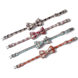 Plaid bow skin-friendly pet collar for cats and dogs